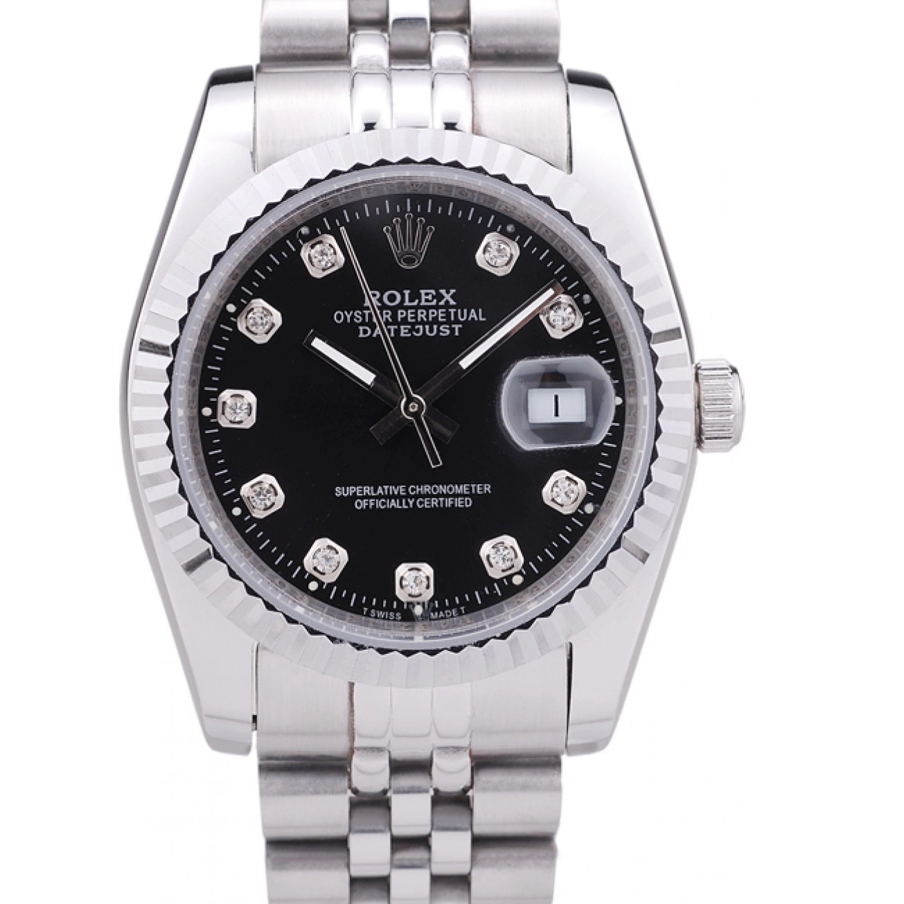 Ribbed Diamonds Black 7458 Bezel Datejust Rolex Dial 0816